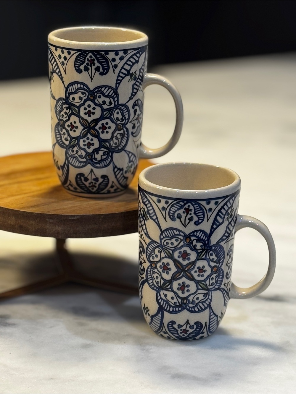 Tunis World Market Set of 2 White And Blue Hand Painted Ceramic Mug